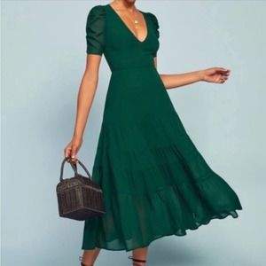 Reformation Cosa Midi Dress Emerald Green